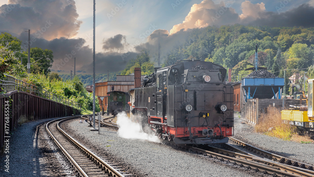 Fototapeta premium Dampflok im Bahnbetriebswerk