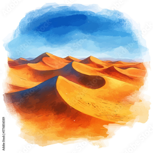 Sahara Desert, watercolor painting vector, isolated on a white background.