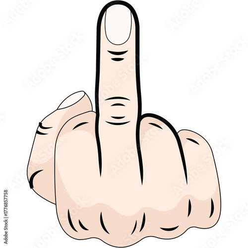 Illustration of a Human Hand Showing the Middle Finger Gesture in a Cartoon Style Against a Transparent Background