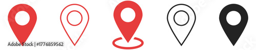 location map pointer icon, place pin marker sign - red gps map pointers in flat style, destination symbols. location pin line icon, Navigation sign