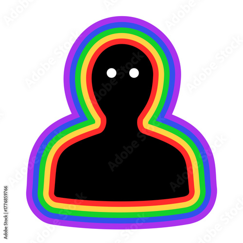 Human with radiating and emanating aura and colorful chakras around the head. Atmosphere surrounding person. Vector illustration isolated on white.