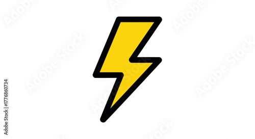 Illustration of a stylized lightning bolt with a black stroke and yellow fill