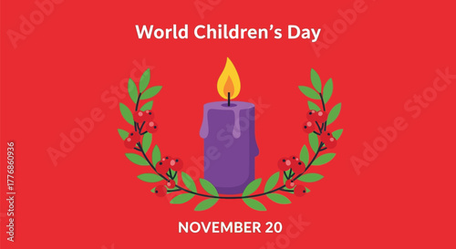 World children s day candle flame with wreath and text a silhouette