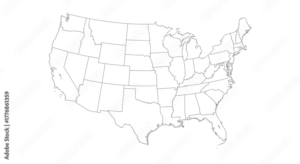 Obraz premium Simple outline map of the United States of America with state borders on white background