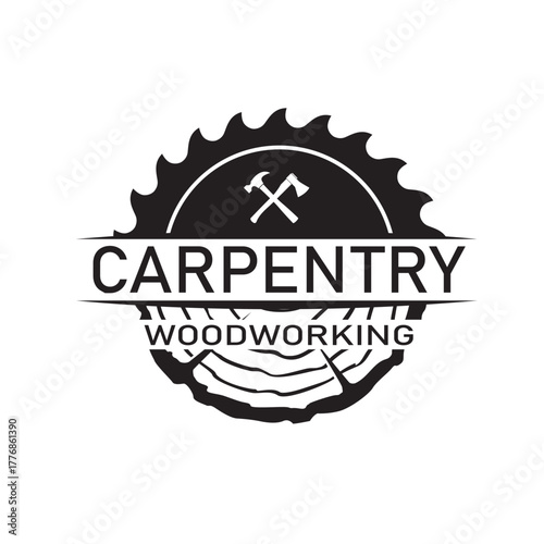black woodworking carpentry emblem isolated on white background