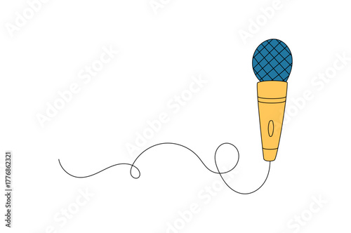 Groovy y2k microphone in retro style and vintage audio palette. Party music icon and groovy element with cool yellow blue color, perfect for sound, karaoke or event creative use.
