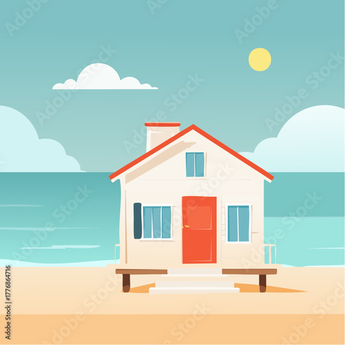 beach house on the sandy ocean shore