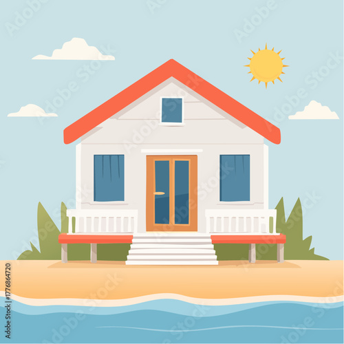 beach house on the sandy ocean shore