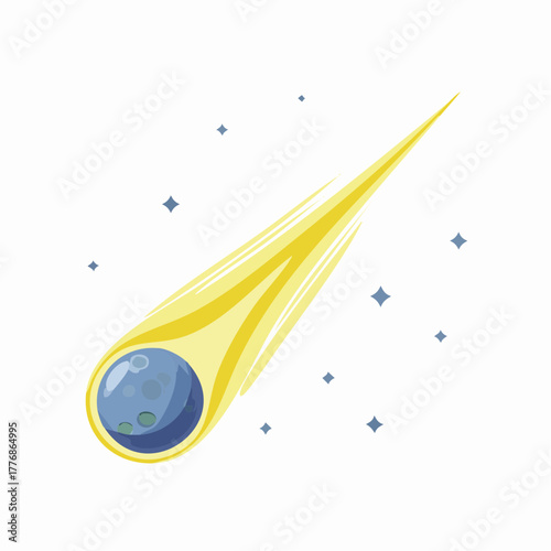 Comet vector - flying asteroid with tail of fire