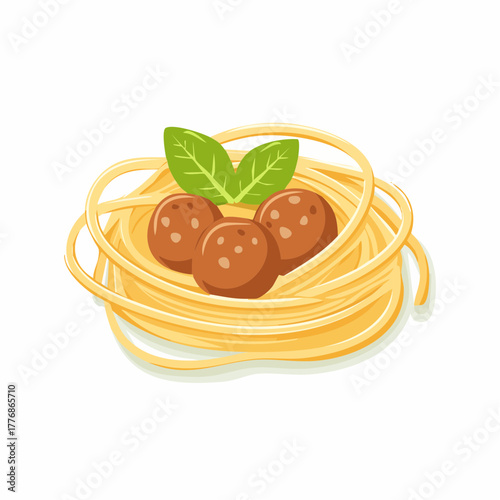 Spaghetti and meatballs - noodles with marinara sauce and meat for a hearty italian dish 