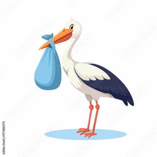 Stork carrying a newborn infant baby during childbooth