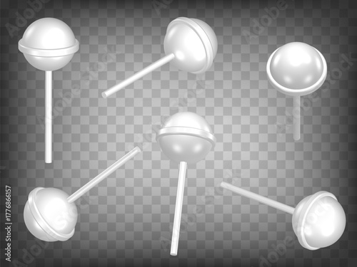 Candy collection 3d symbols on transparent background. Candy sign 3D icon illustration with different views and angles. Graphic elements for your design. EPS 10