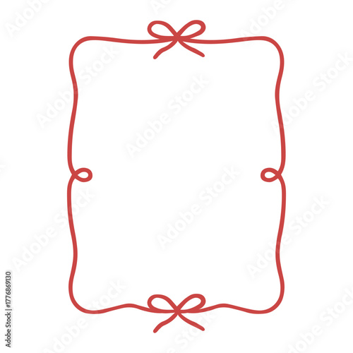 Whimsical wedding frame doodle. Coquette boarder with bow and ribbon in sketch style. Hand drawn vintage vector illustration for Valentine’s Day