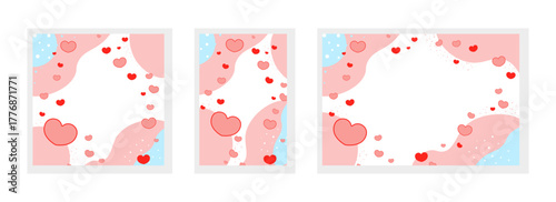 Romantic Heart Frame Background Set with Abstract Elements