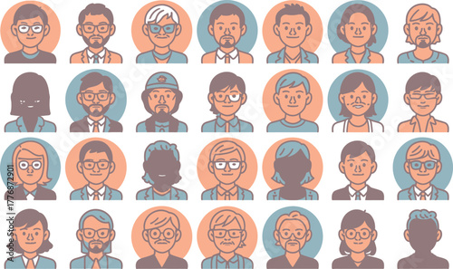 Diverse set of people avatar icons vector illustration of various characters with different hairstyles and accessories isolated on white background