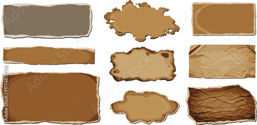 Torn Brown Paper Pieces Collection Vintage Scrapbook Elements