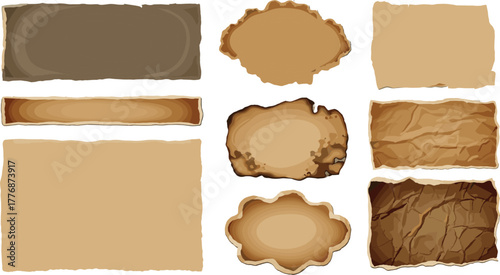 Collection of Textured Paper Backgrounds with Torn and Burnt Edges, Offering a Vintage Aesthetic