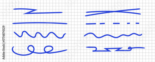 collection of different blue lines over grid paper 