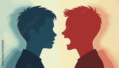 Silhouettes depicting emotional conflict in mental disorders with one figure expressing calmness while the other shows anger and distress.