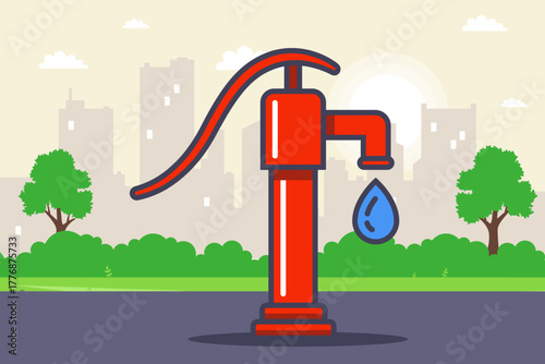 pump water out of the ground. flat illustration.