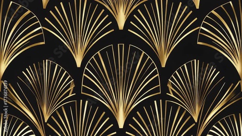 Luxury Art Deco animation with golden fans appearing as a frame on a black background