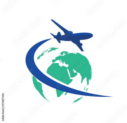 Plane with earth or globe logo illustration