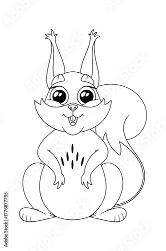 Cute black-and-white fluffy squirrel personage
