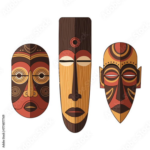 African masks in traditional design representing Kwanzaa celebration  