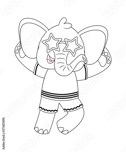 Funky elephant black-and-white break-dancer character