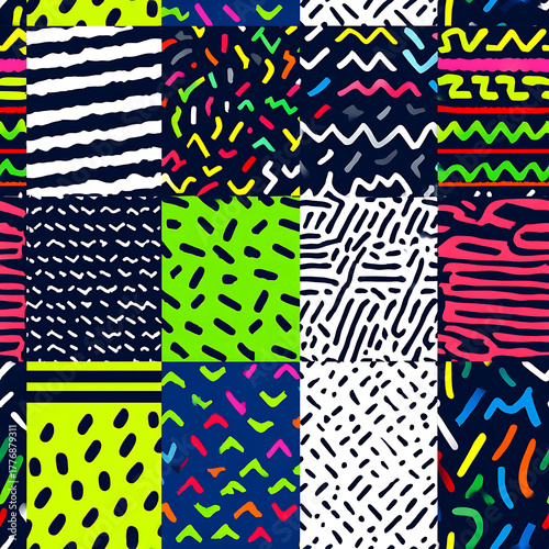 Neon Memphis Style Abstract Seamless Tile Pattern