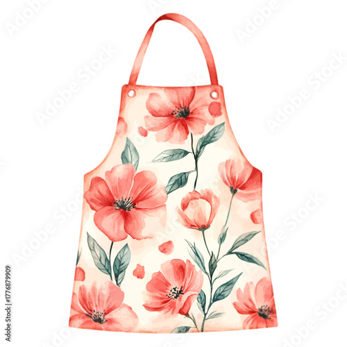 Watercolor Pink Poppy Flowers Floral Apron Vector Clipart 
