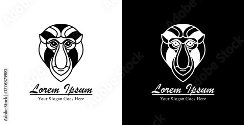 Proboscis monkey head logo design with modern semi-line art style