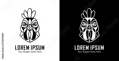 Chicken head logo design with modern semi-line art style