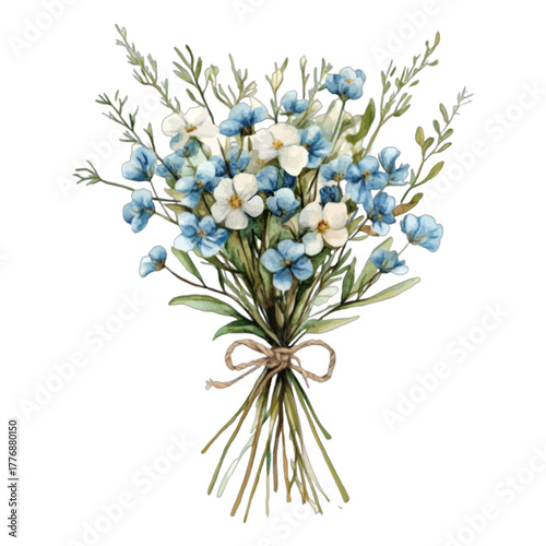 Watercolor Blue Forget-Me-Not Flowers Bouquet Vector Clipart
