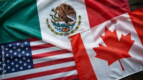 North American Flags – United States, Mexico, and Canada – International Relations and Trade Concept