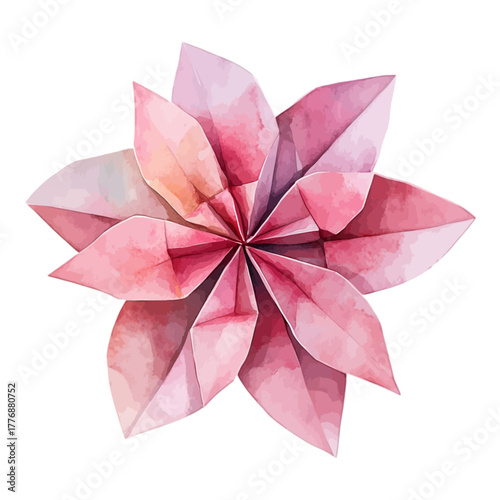 Pink Watercolor Origami Poinsettia Flower, Vector Illustration
