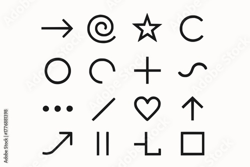 Minimal geometric symbols in black and white grid