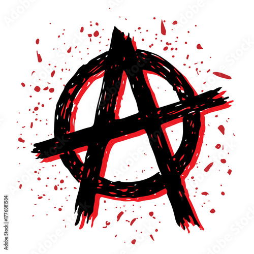 Anarchy symbol distressed, grunge, sketchy style vector hand drawn.