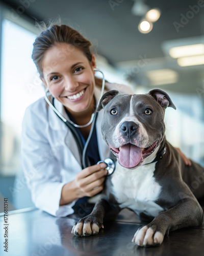 Wallpaper Mural A veterinarian examines a dog at the veterinary clinic. The vet uses a stethoscope to listen to the dog's heart. Torontodigital.ca