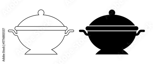 outline silhouette Sugar bowl icon set isolated o white background