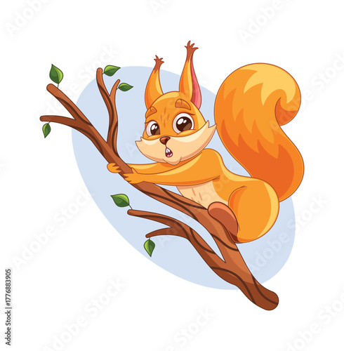 Funny squirrel character on branch