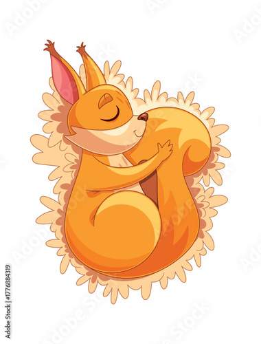 Little squirrel sleeping inside hollow