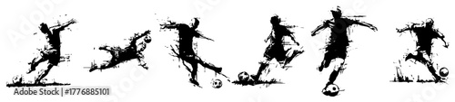 Set of Dynamic Football Player Silhouettes in Grunge Sketch Style