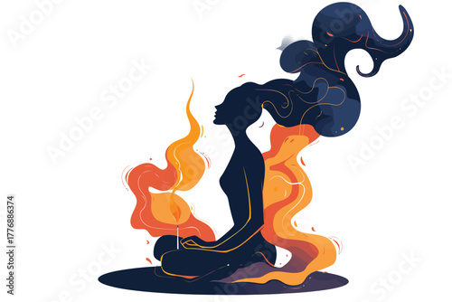 Mindfulness meditation space with incense smoke art s isolated illustration