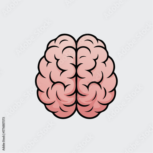 Cartoon illustration of a human brain with pink color and detailed convolutions.