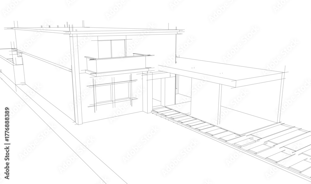 Fototapeta premium House sketch architectural 3d rendering