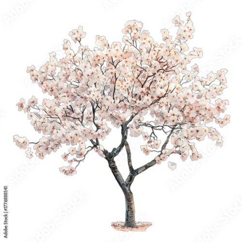 Pink Cherry Blossom Tree Isolated Vector Illustration
