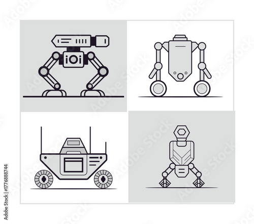 Modern Robotic Army Transport Vector – Black Silhouette of Military UGV Cars