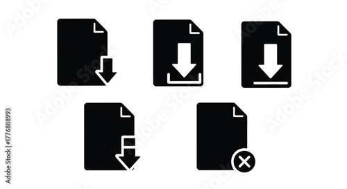 Black file download and delete icons demonstrating data transfer and management