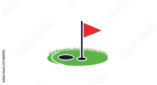 A simple illustration of a golf hole with a red flag visible